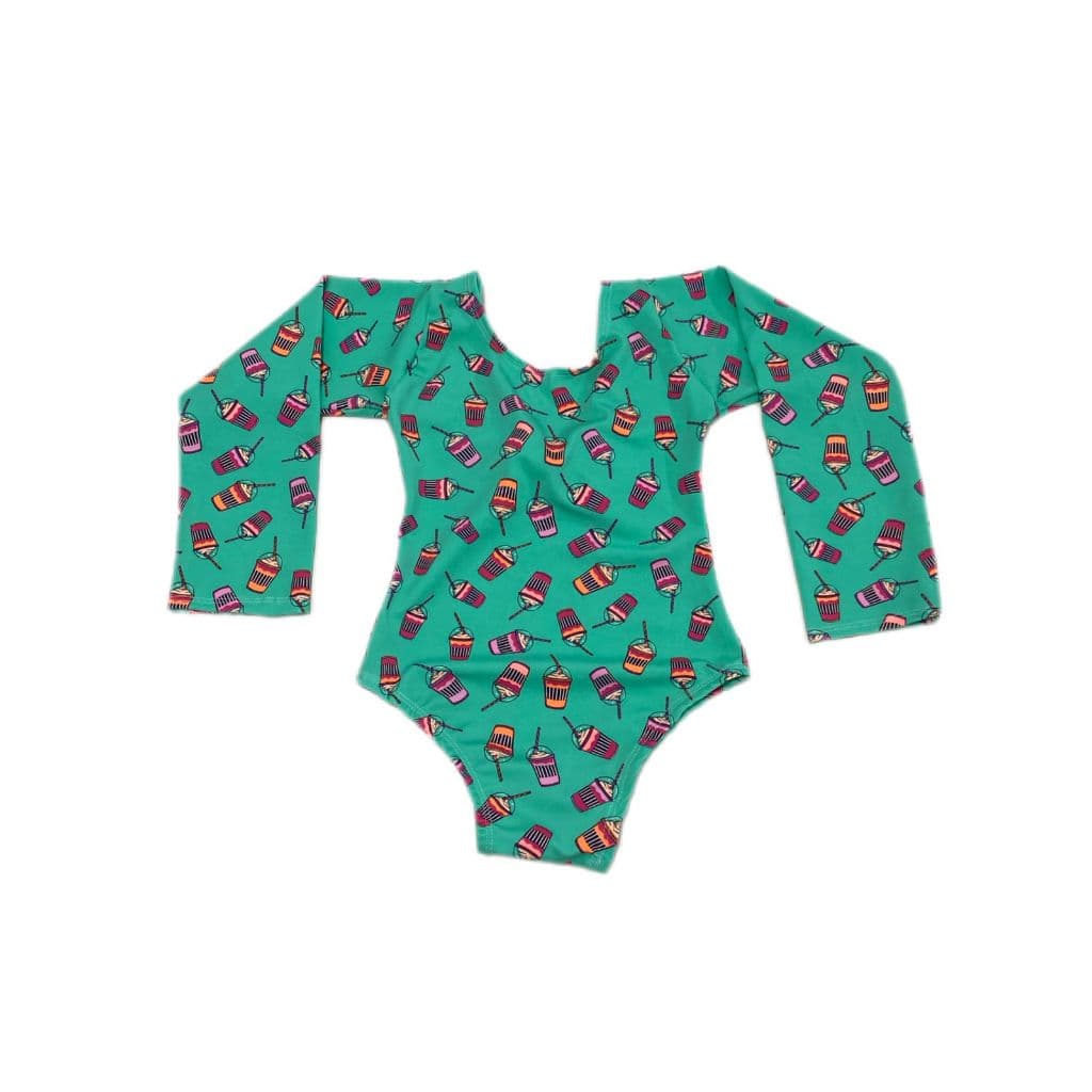 Maiô Infantil Feminino Manga Longa Verde Mini Milkshake