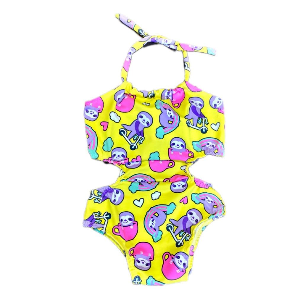 Maiô Infantil Feminino Amarelo com Abertura na Lateral e Amarração no Pescoço