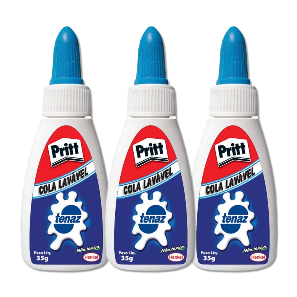 Colas branca tenaz Pritt 35g kit com 3 unidades, cola líquida para uso geral