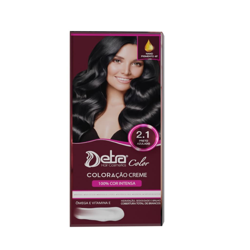 Kit color 2.1 Preto Azulado 50gr Coloração em creme Detra Hair Cosmeticos