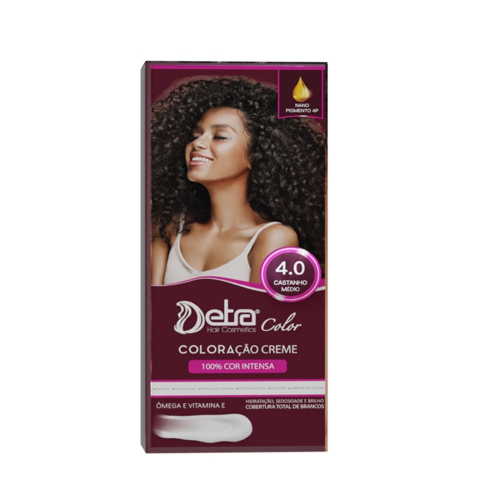 Kit color 4.0 Castanho Médio 50gr Coloração em creme Detra Hair Cosmeticos