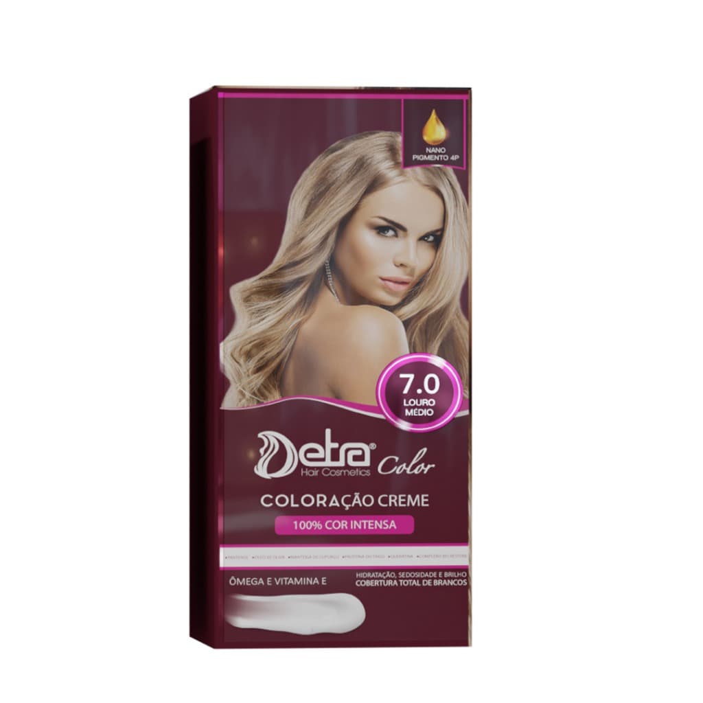 Kit color 7.0 Louro Médio 50gr  Coloração creme Detra Hair Cosmeticos