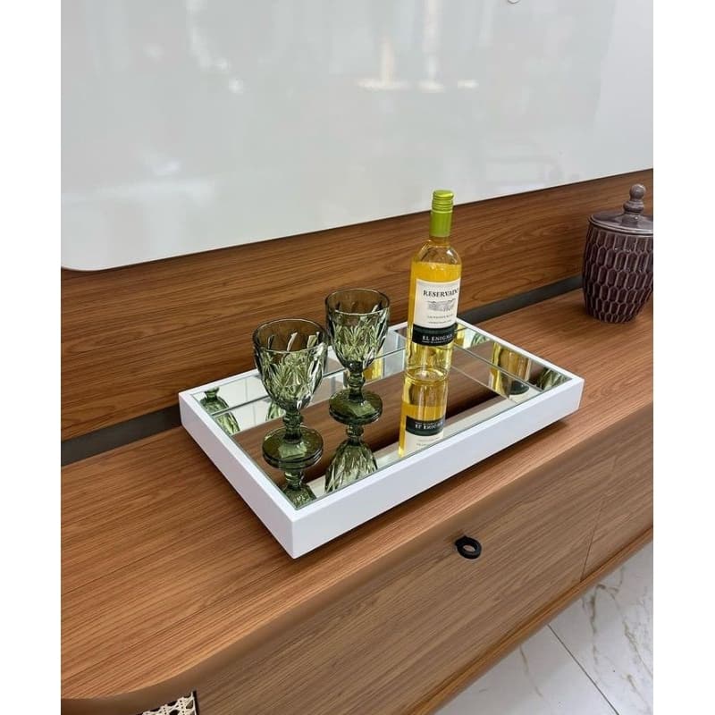 Bandeja Espelhada Decorativa Flutuante Para Sala Bar Taças Cor Branca