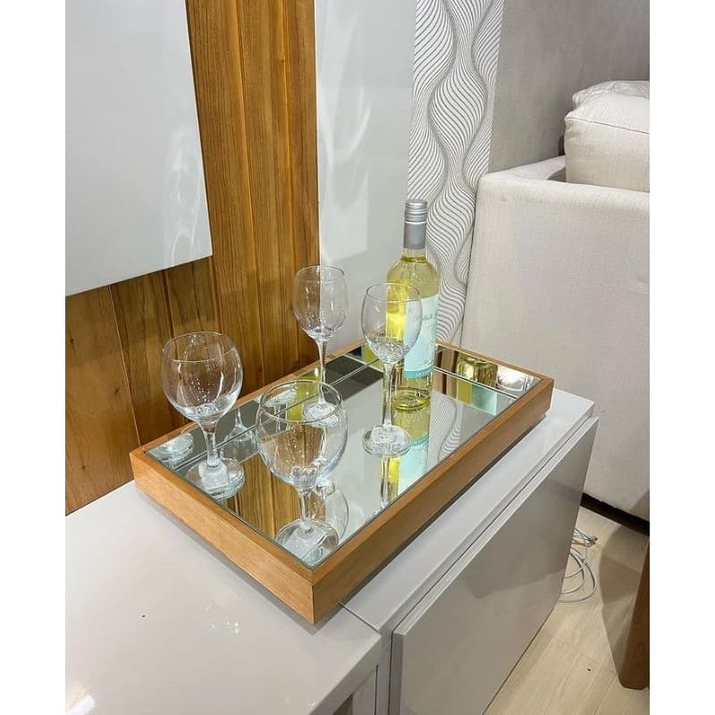 Bandeja Decorativa Espelhada Laqueada Para Decorar Sala Taças Bar  Amadeirada