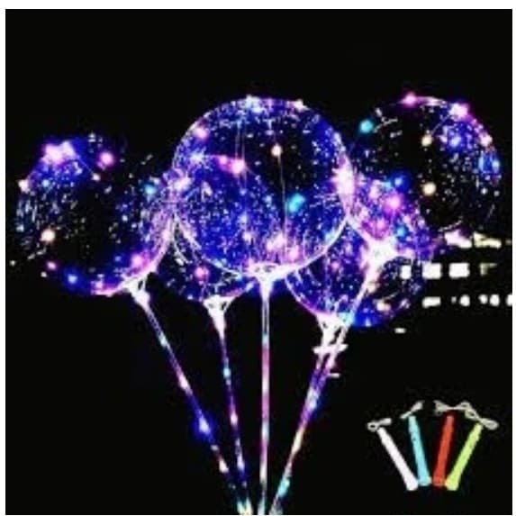 Kit c/10 Balão Bubble Bobo Transparente  com Led + Varetas Transparentes 60cm - Festas Decoração
