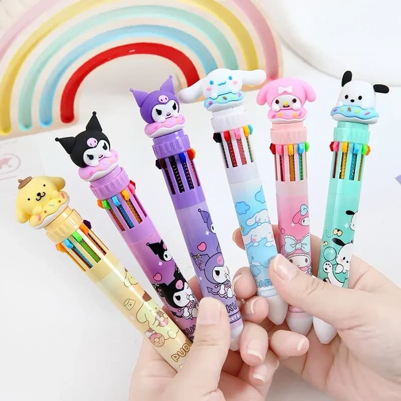01 Caneta 10 Cores Esferografica - MELODY CINNAMOROLL KUROMI POCHACCO HELLO KITTY SANRIO