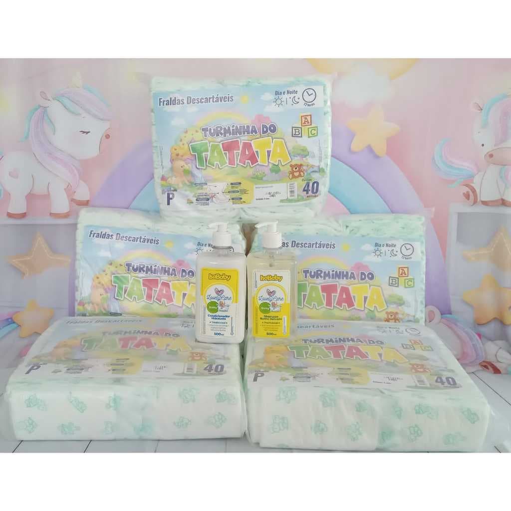 5 Pacotões Fraldas Infantil P (200 un)/M (200 un)/G (200 un)/GG (190 un)/XXG (180 un) + Shampo e Cond Isababy 200 ml