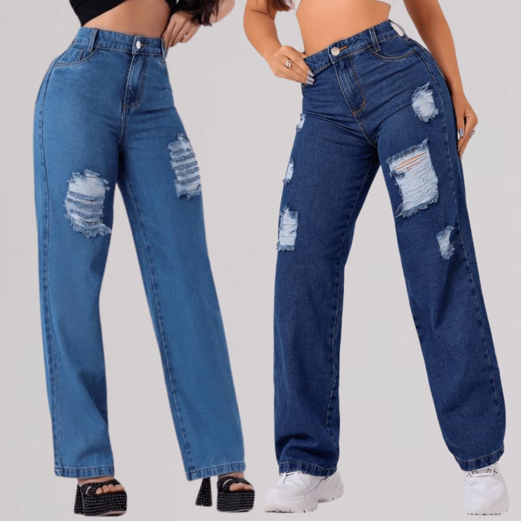 Calça Wind Leg Cintura Alta Wid Leg Mom Cargo Tecido 100% Calça Jeans Feminina Wind Leg Boyfrend Pantalona
