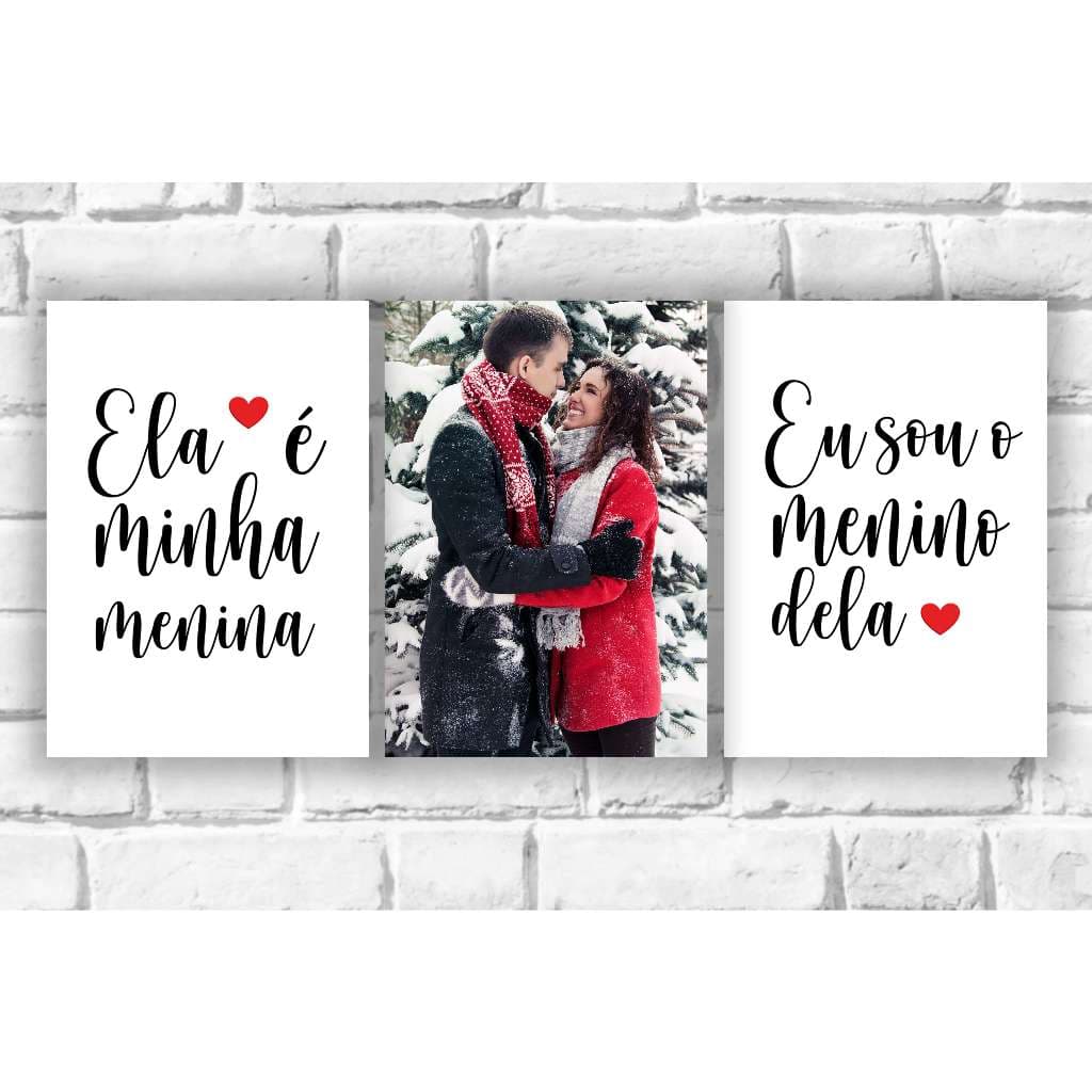 KIT 3 quadros personalizado com  foto -  frases - eu sou menino dela - Portanto o Que Deus uniu ninguém separa