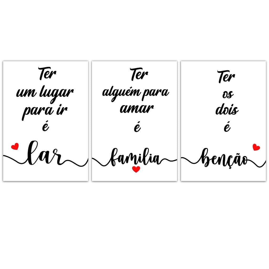 Kit 3 quadros  Ter um lugar pra ir é lar  - 21x30 - quadro com frase - - frases - romantico - frases motivacionais