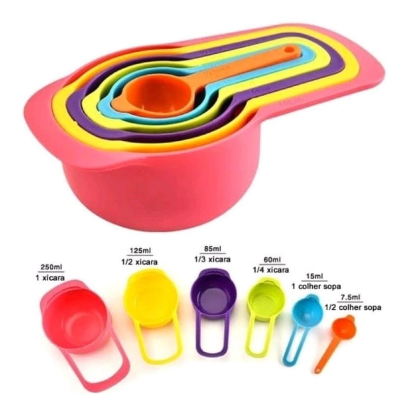 Kit Jogo Medidor Cozinha Colher Chá Café Sopa Funil 6 Pç Cor Multicolor