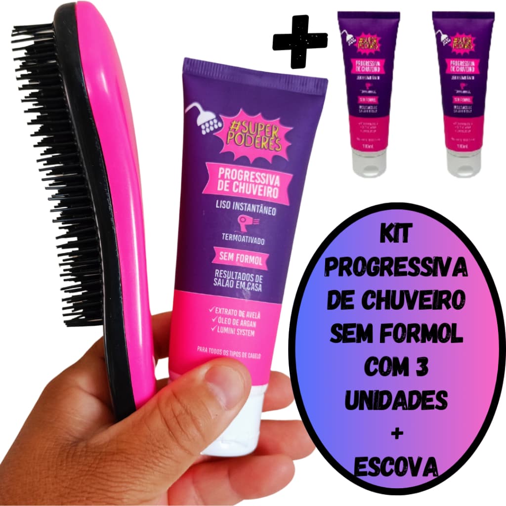 Progressiva De Chuveiro Super Poderes Cabelo Liso Instantâneo - Original E Envio Imediato Kit Com 3 Unidades