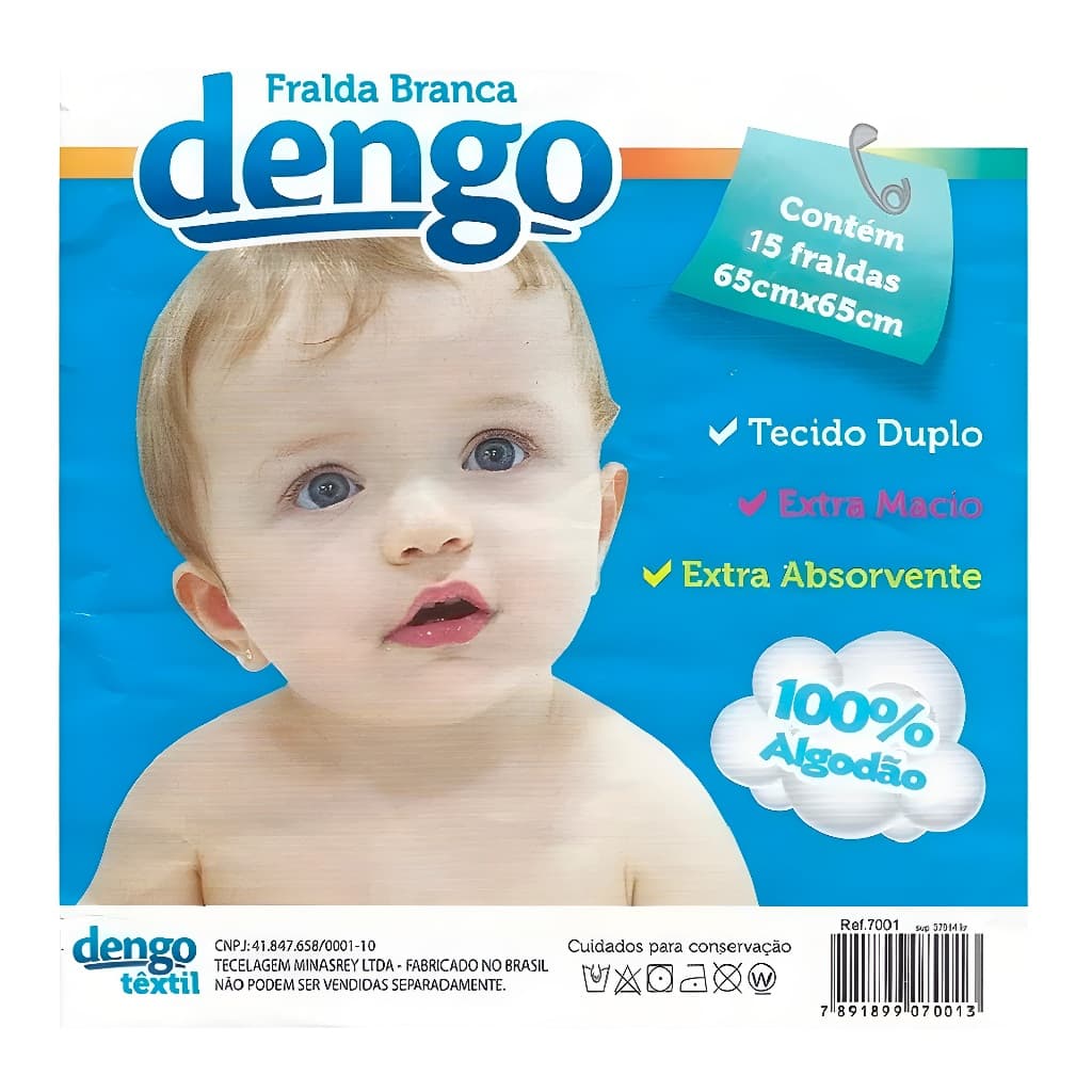 Fralda de Pano Branca Dengo 65x65  Tecido Duplo com 5 Unidades