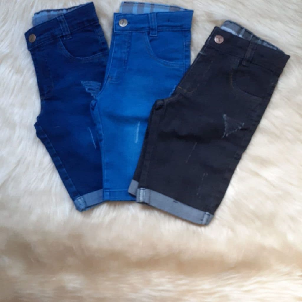 Pacote 3 bermudas jeans infantil juvenil masculina luxo