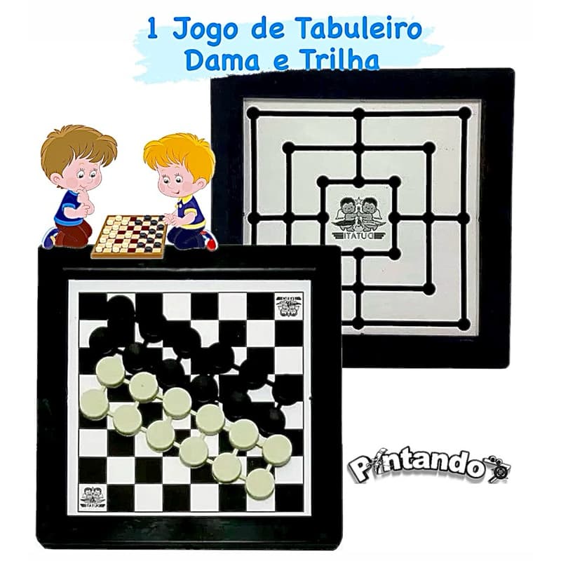 1 Jogo Dama e Trilha-2 em 1 Brinquedo Grande 24x24-Dutati