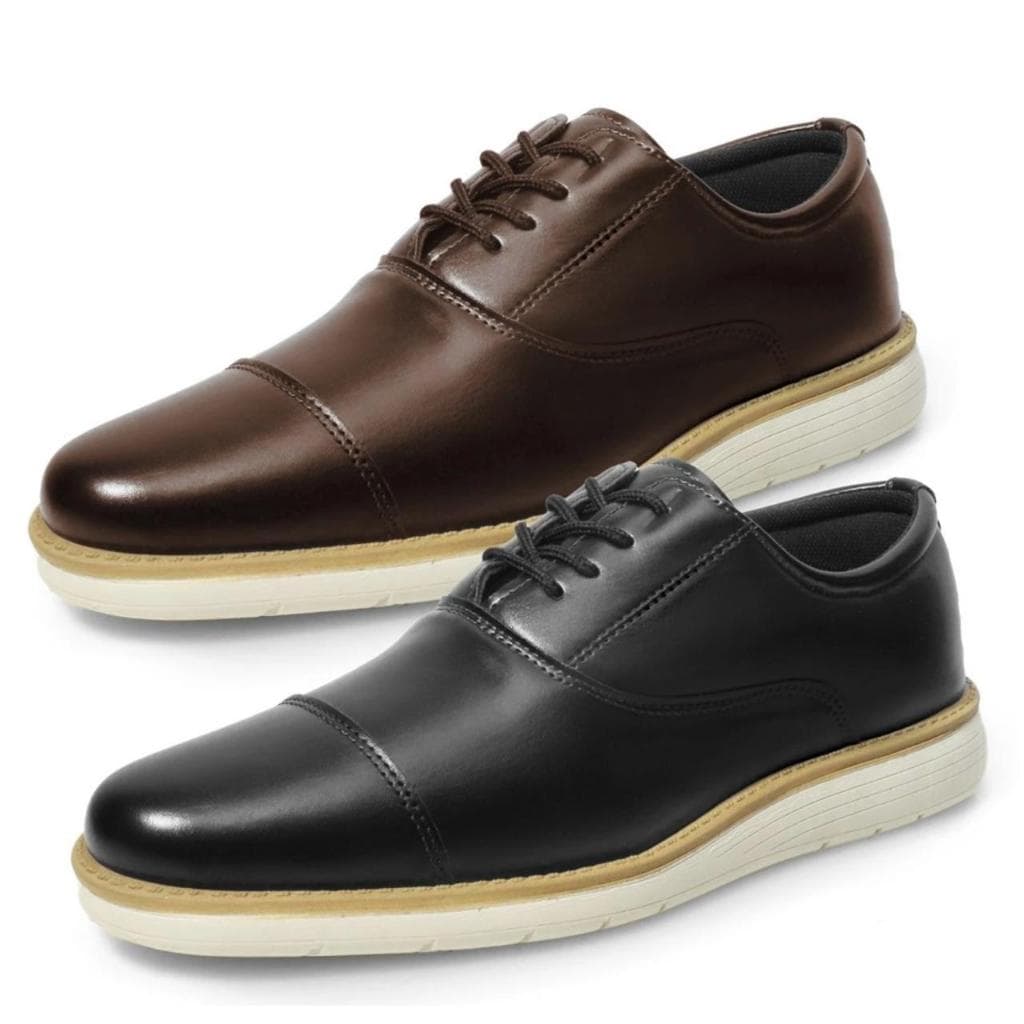 Kit 2 Pares de Sapato Social Masculino Oxford Moderno De Couro Confort Super Macio Costurado
