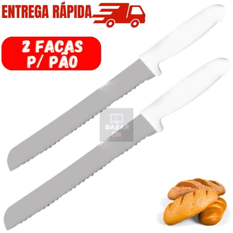 Kit 2 Faca Para Pão Com Serra Aço Inox Cabo Branco Original Resistente