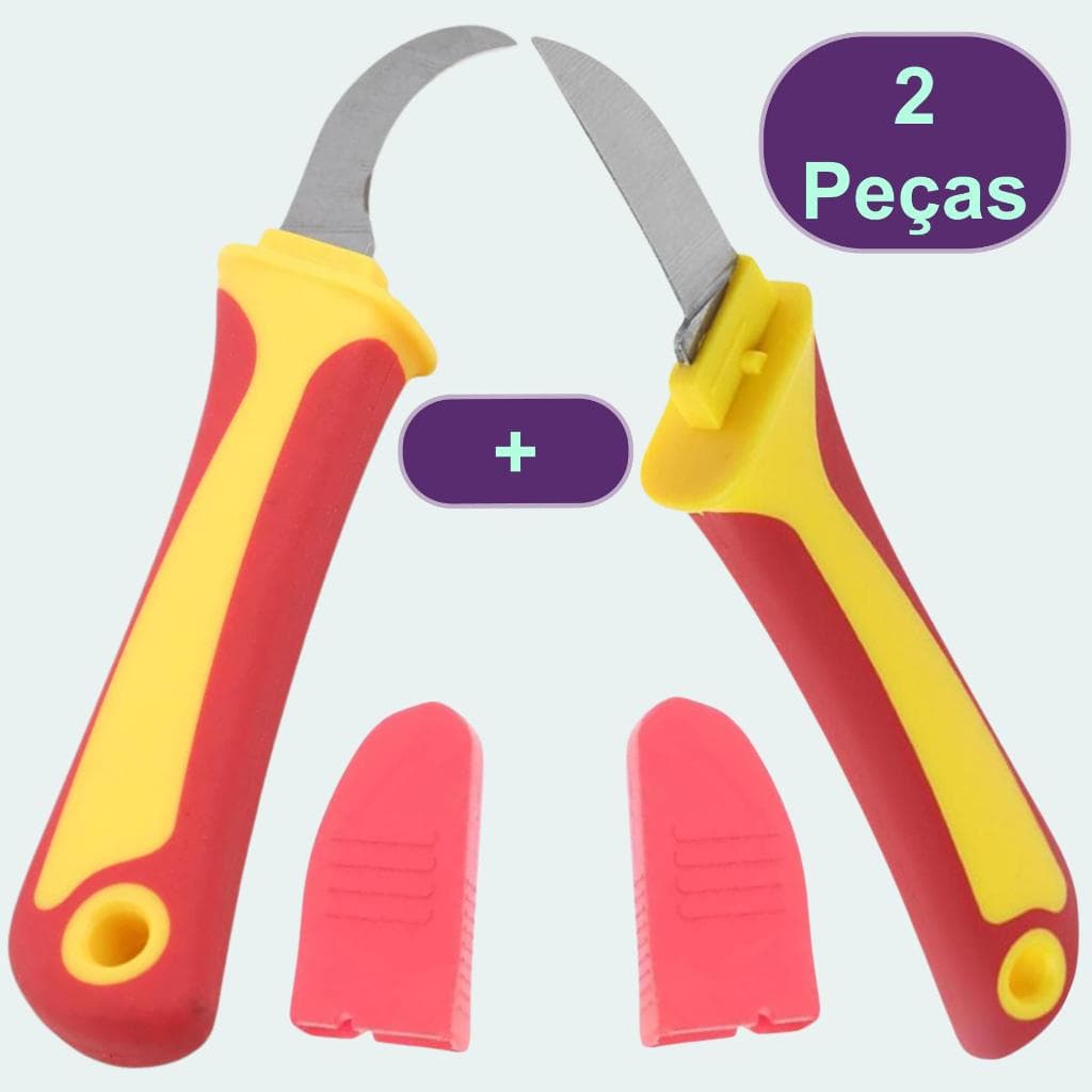 02 Pçs Faca Eletricista Isolada Desencapar Fios e Cabos Presisão Eletronica Faca Curva Reta Isolada