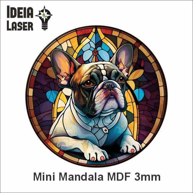 Bulldog Francês - Mini Mandala Sem Furos - Arte Estilo Vitral