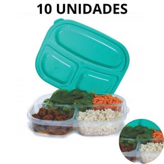 Kit 6 Potes 3 em 1 Hermético Marmiteira Divisória Fitness Plástico Organizador Microondas Freezer Atacado