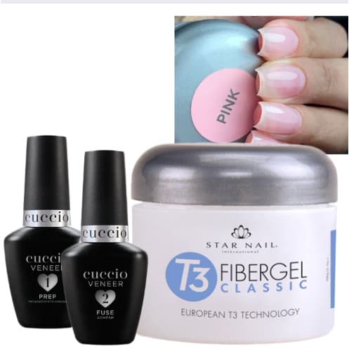 Kit Passo 1 e  2 de 13ml + Fibergel Pink 28g - Cuccio
