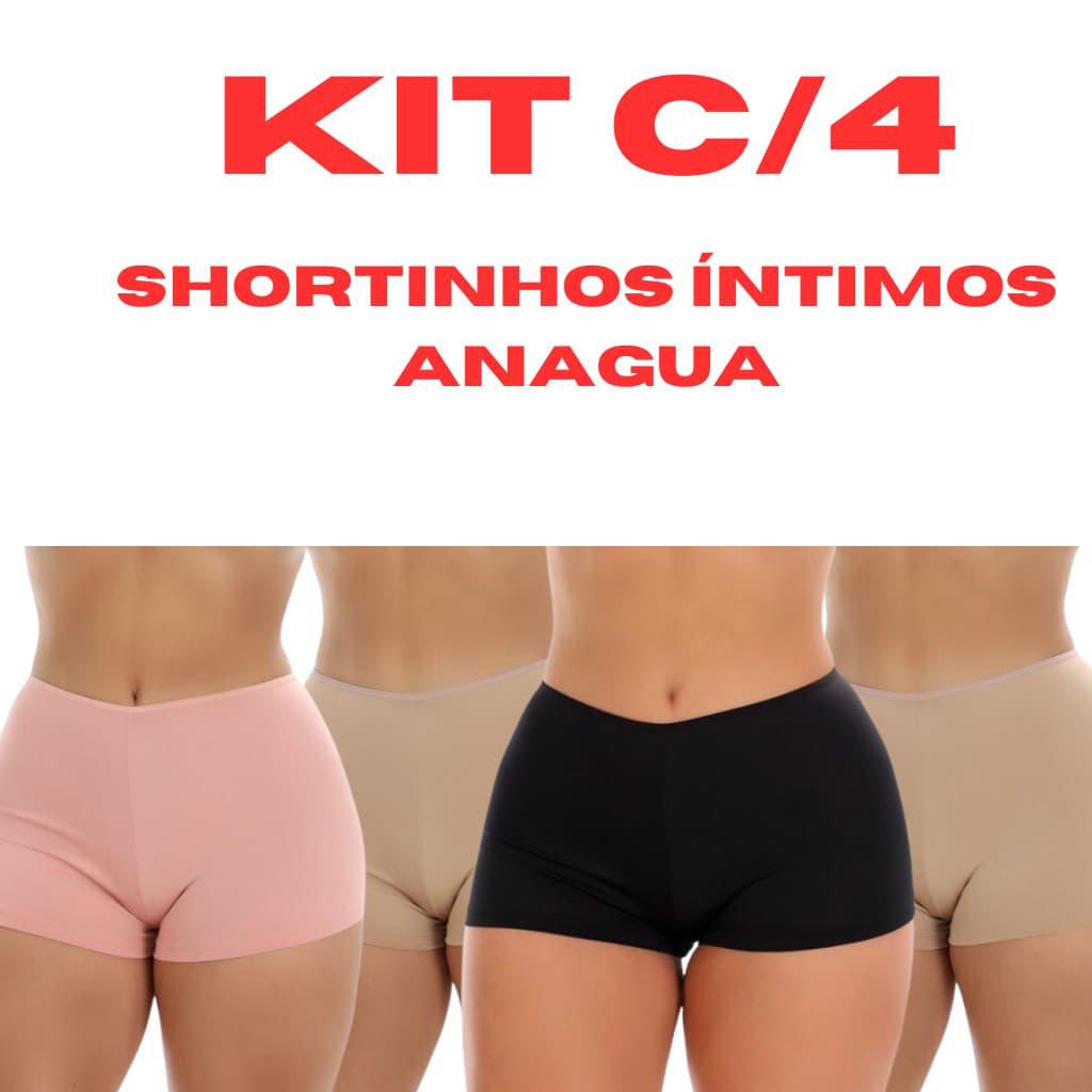Kit 4 Short Anágua Segunda Pele Feminina Adulta Para Usar Debaixo Do Vestido Sem Marcar Shortinho Curto Intimo