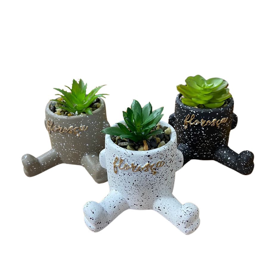 Mini Suculenta Artificial Perninhas Vaso Cimento Decorativa Enfeite Mesa Sala Quarto