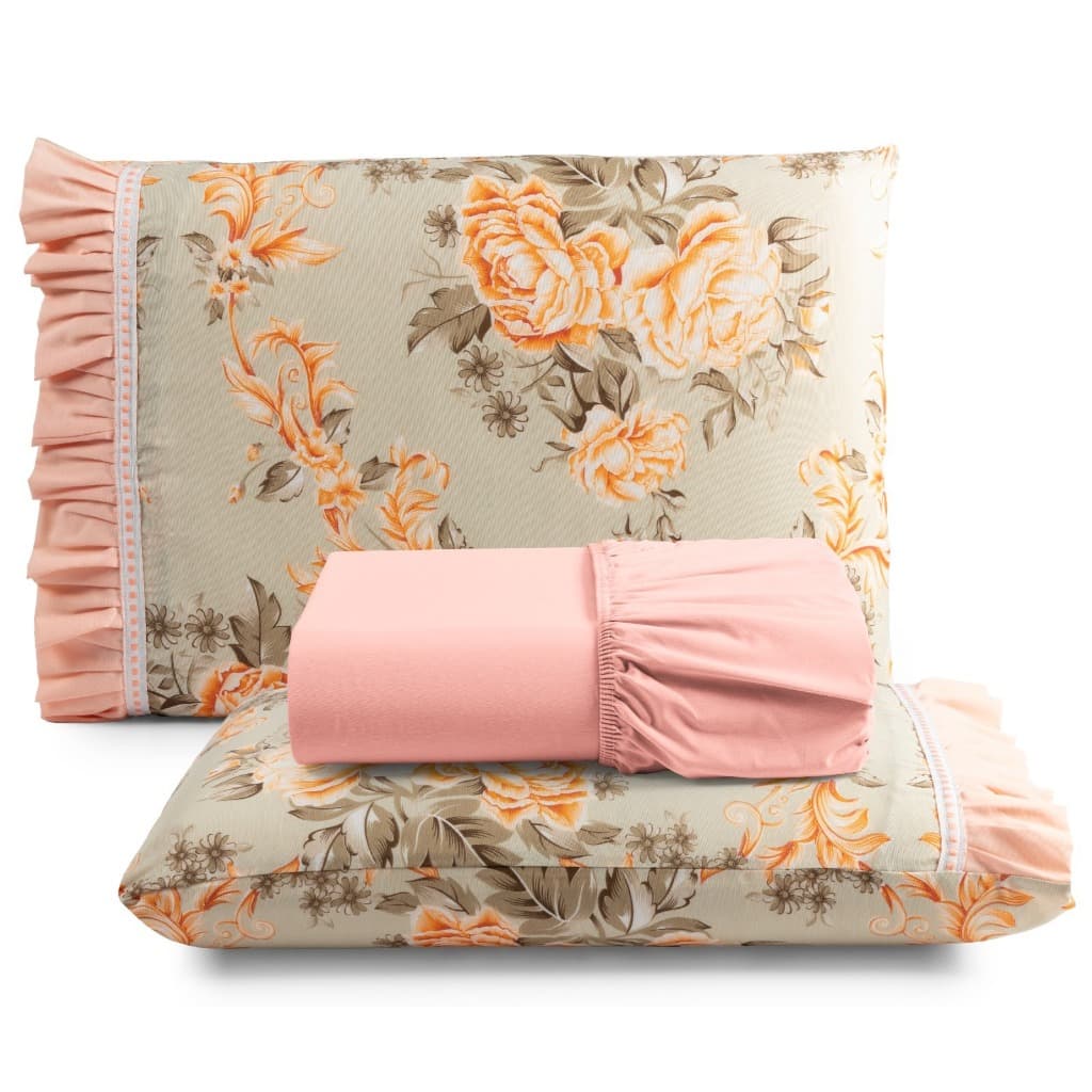 Kit Jogo Lençol 100% Algodão Cama Queen Size 3 Peças Estampados Com Babadinho Percal 180 Fios