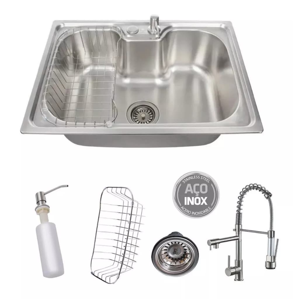 Cuba Pia Cozinha Gourmet Aço Inox 304 50x40 Com Acessórios e Torneira Gourmet Monocomando Inox Luxo Escovado