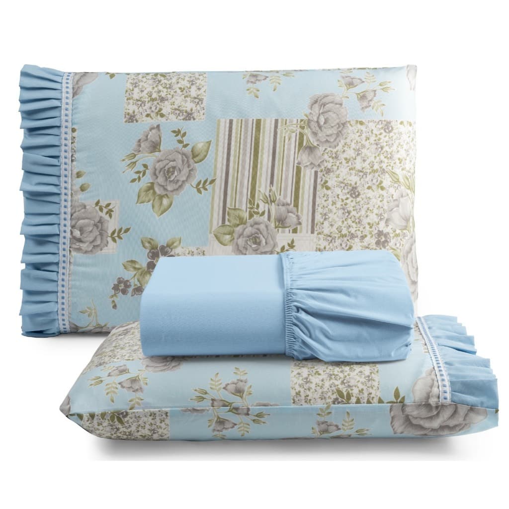 Kit Jogo Lençol 100% Algodão Cama King Size 3 Peças Estampados Com Babadinho Percal 180 Fios