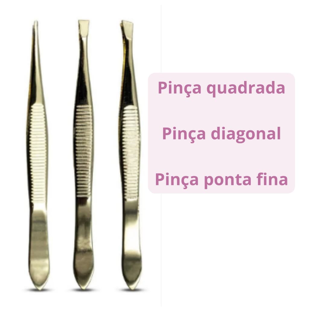 Kit Pinça Sobrancelha Profissional Inox Design Sobrancelha