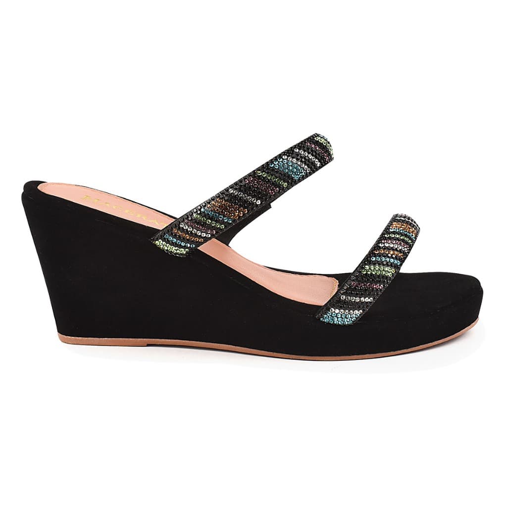 Tamanco Feminino com Manta de Strass e Brilho Moda Feminina Anabela com Tiras Brilhantes Ref: 974