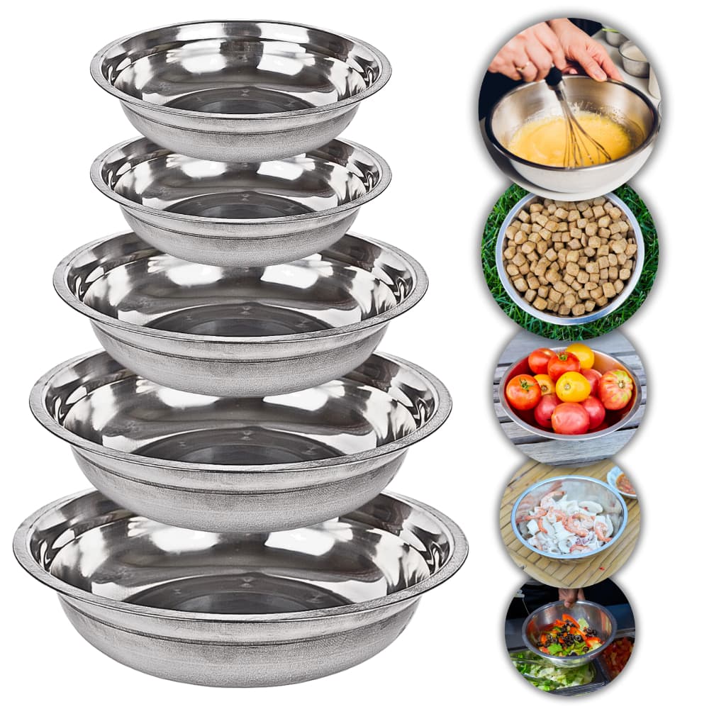 Conjunto Jogo 5 Tigelas Bacia Saladeira Bowls Multiuso Em Inox Cozinha