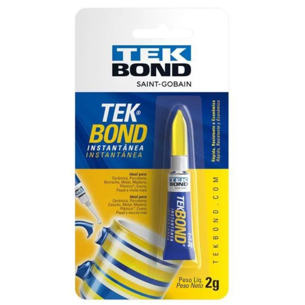 Cola Instantanea SUPER COLA 2g TEKBOND cerâmica, couro, metal, madeira, porcelana, borracha