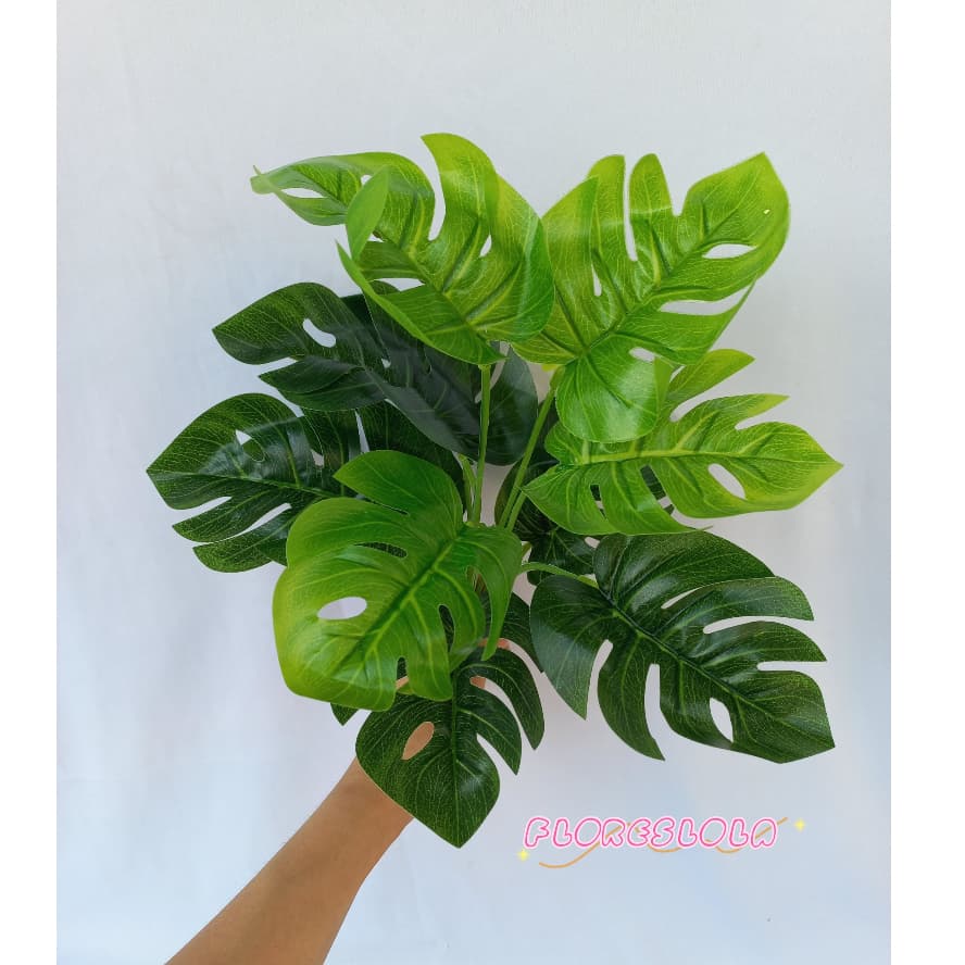 Buquê Costela de Adão artificial com 9 folhas ideal para arranjos e decoração de escritório, loja, casamento, casa e festa