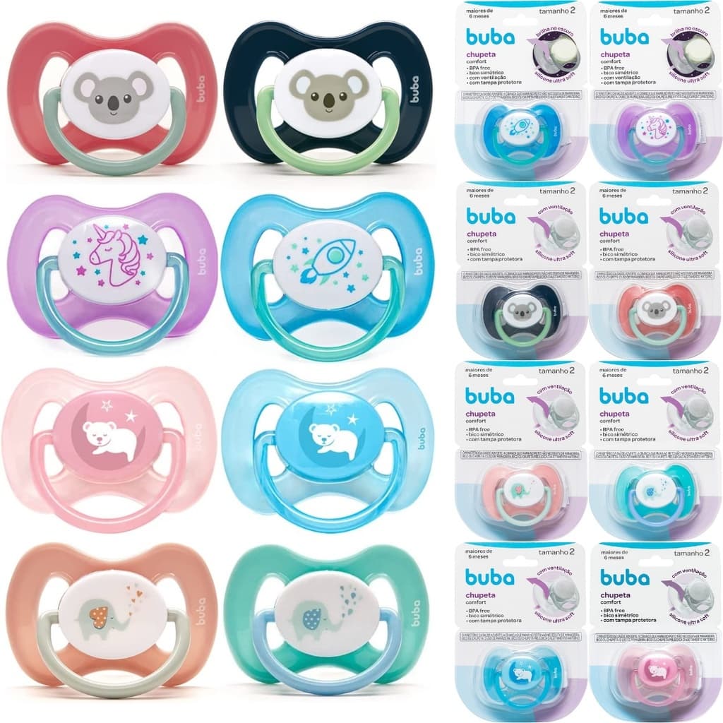 Chupeta Buba Tamanho 2 Comfort Utra Soft Infantil +6 meses Azul Rosa com Tampa