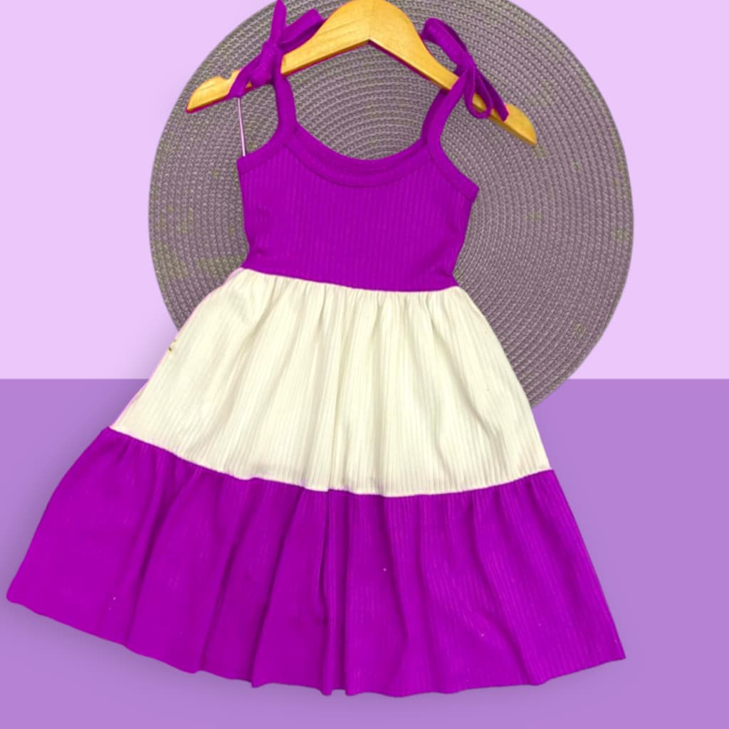 Vestido 3 Maria estiloso Roxo e Branco