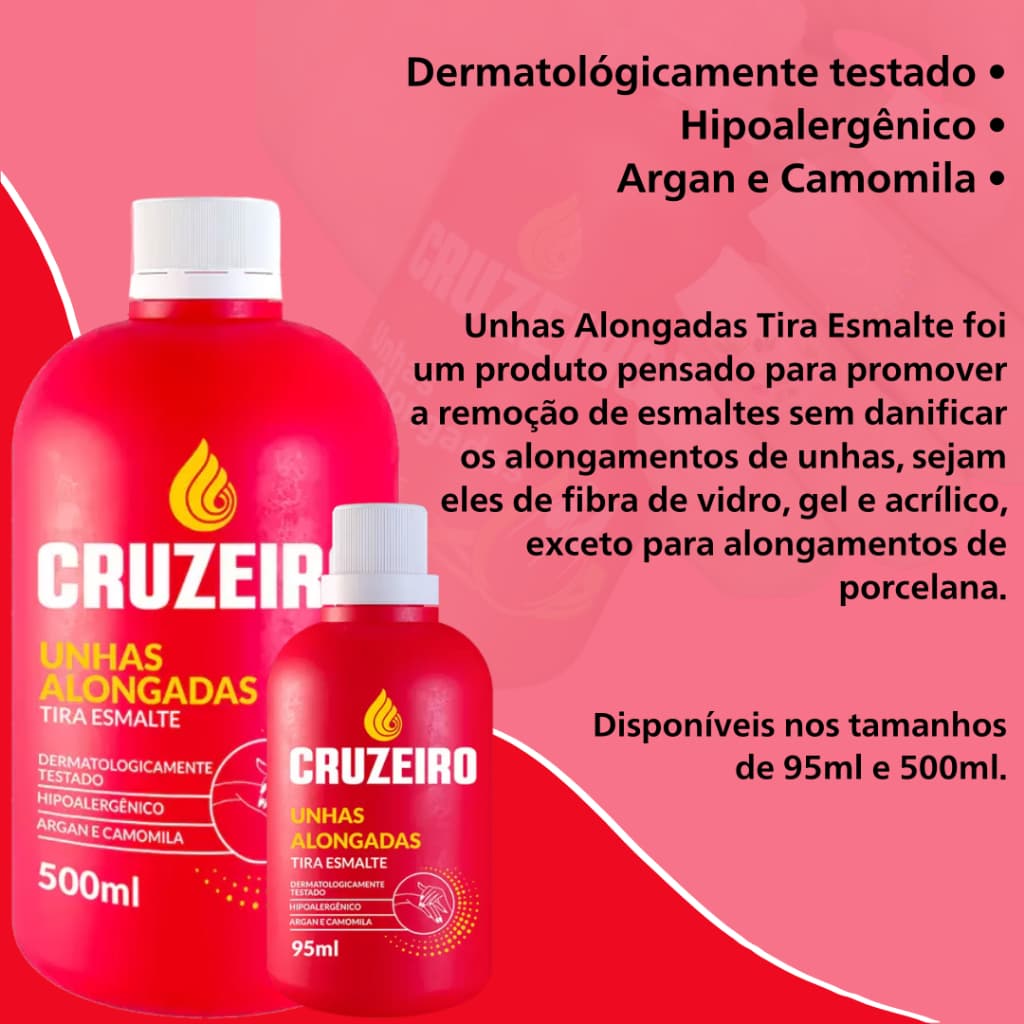 Tira Esmalte Cruzeiro 480ml - Unhas Alongadas -oleo De Melaleuca, extrato de camomila, oleo de argan