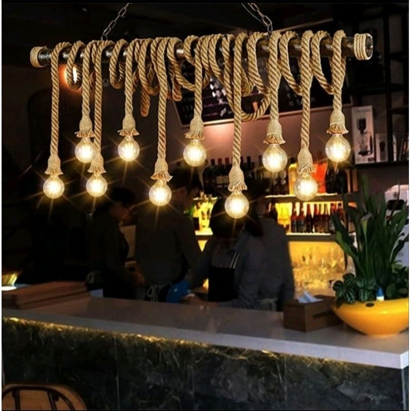 Luminária Grande Decorativa 10 Pendentes corda Para Casa, bar,Restaurante, Corredor...