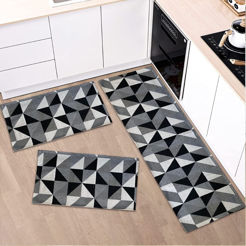 Kit Tapete e Passadeira Cozinha jogo com 3 Peças Geométrico Antiderrapante - Promoção