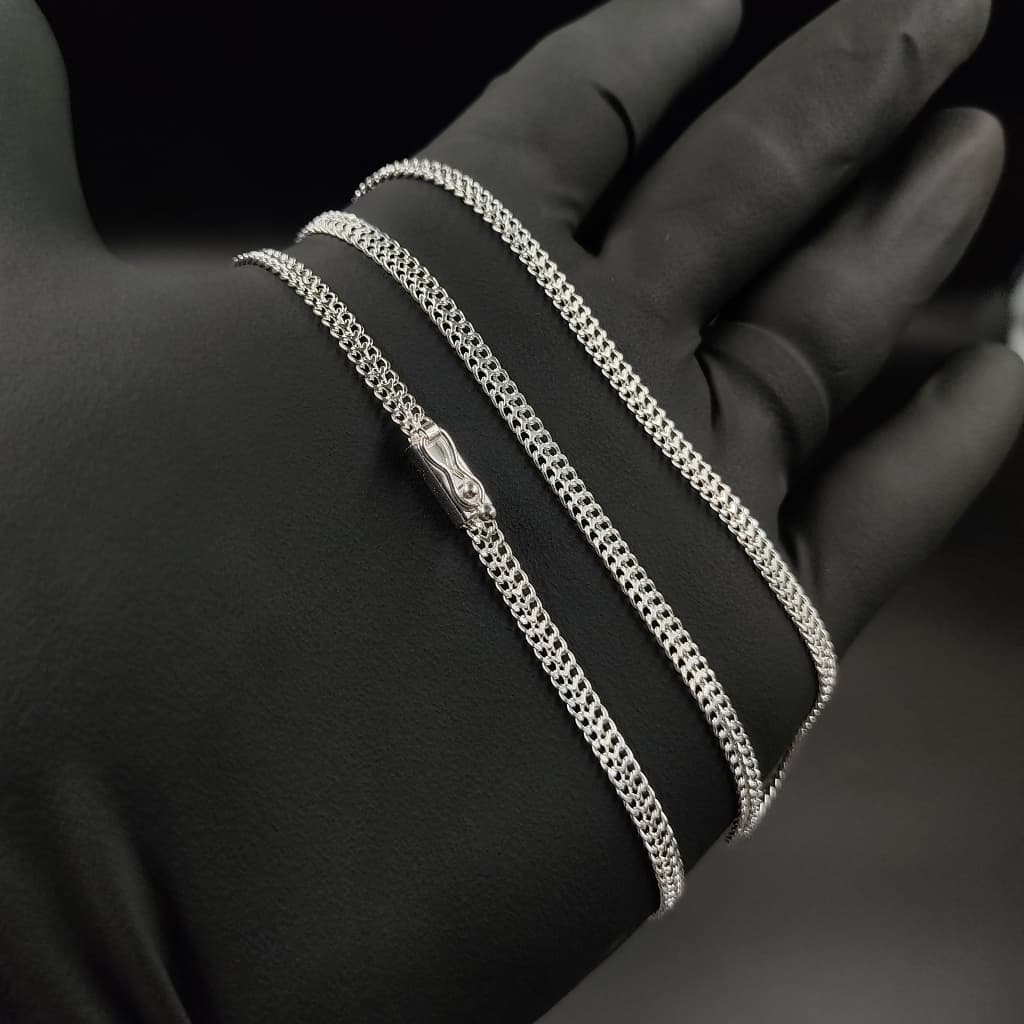 Cordão Correntinha 3mm 60cm em Prata 925 Masculina com Fecho Gaveta com Trava
