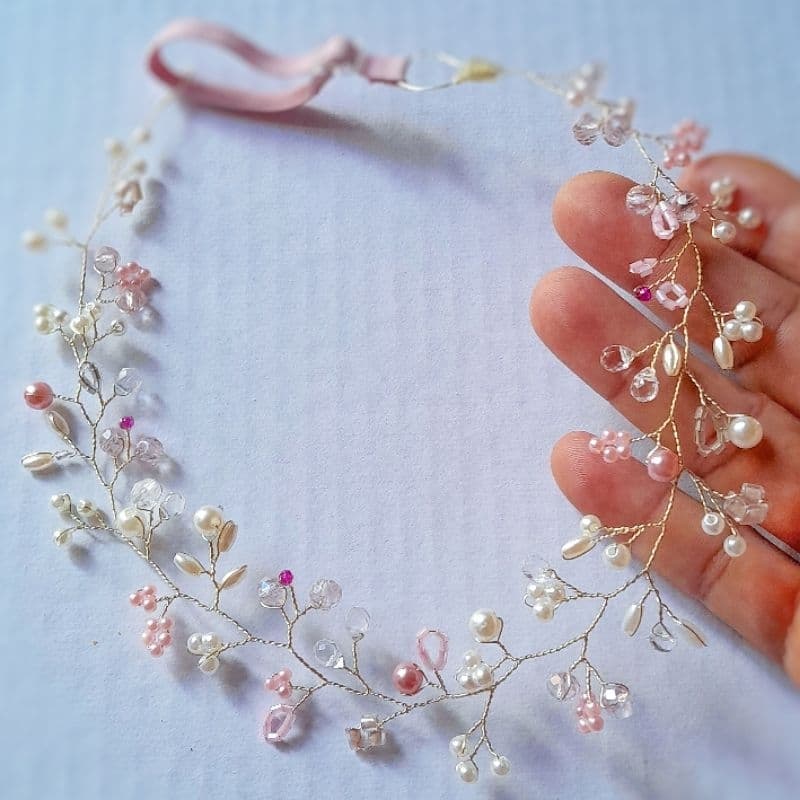 headband de pérolas e cristais para o cabelo