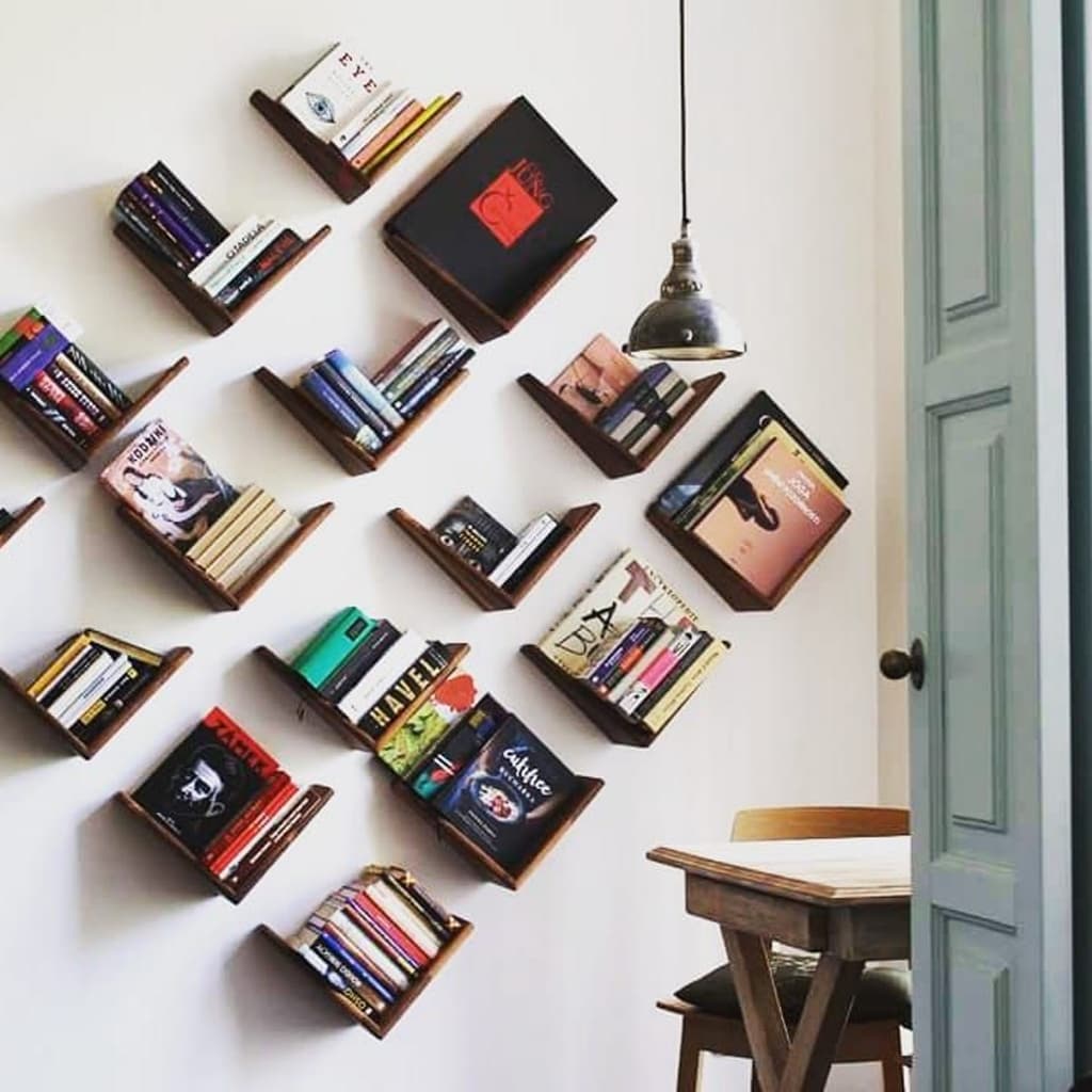 Prateleiras Kit com 6 Unidades de Suporte De Madeira Em V Flutuante Decoração Livros Organizadora + Kit Instalação