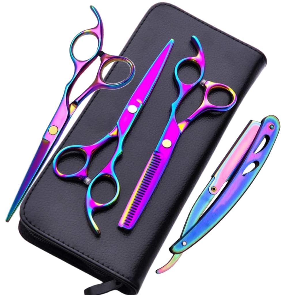 Kit Tesoura Profissional Fio Laser Fio Navalha Desfiadeira Desbaste Navalhete Tesouras para Barbeiro e Cabeleireiro