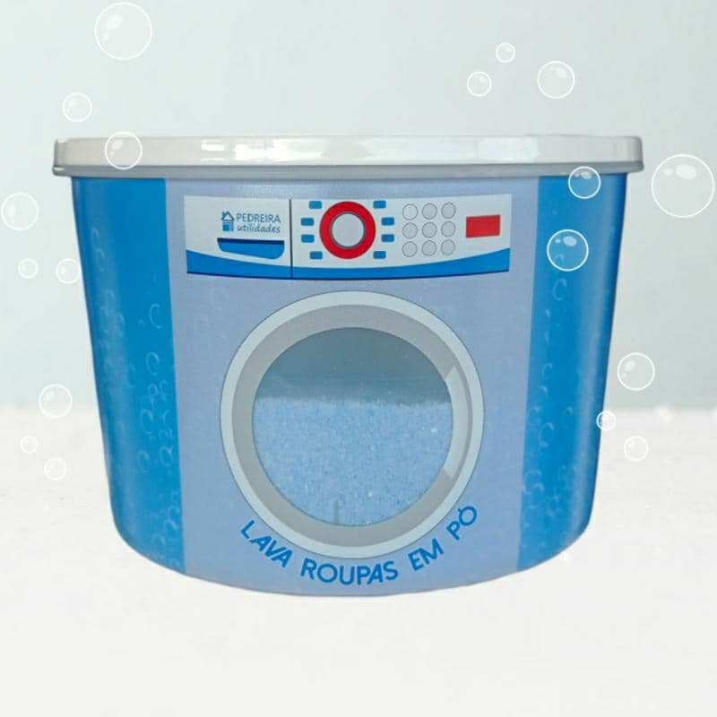 Pote Para Sabão em Pó 2 Litros com Tampa de Plástico Cor Branco e Azul