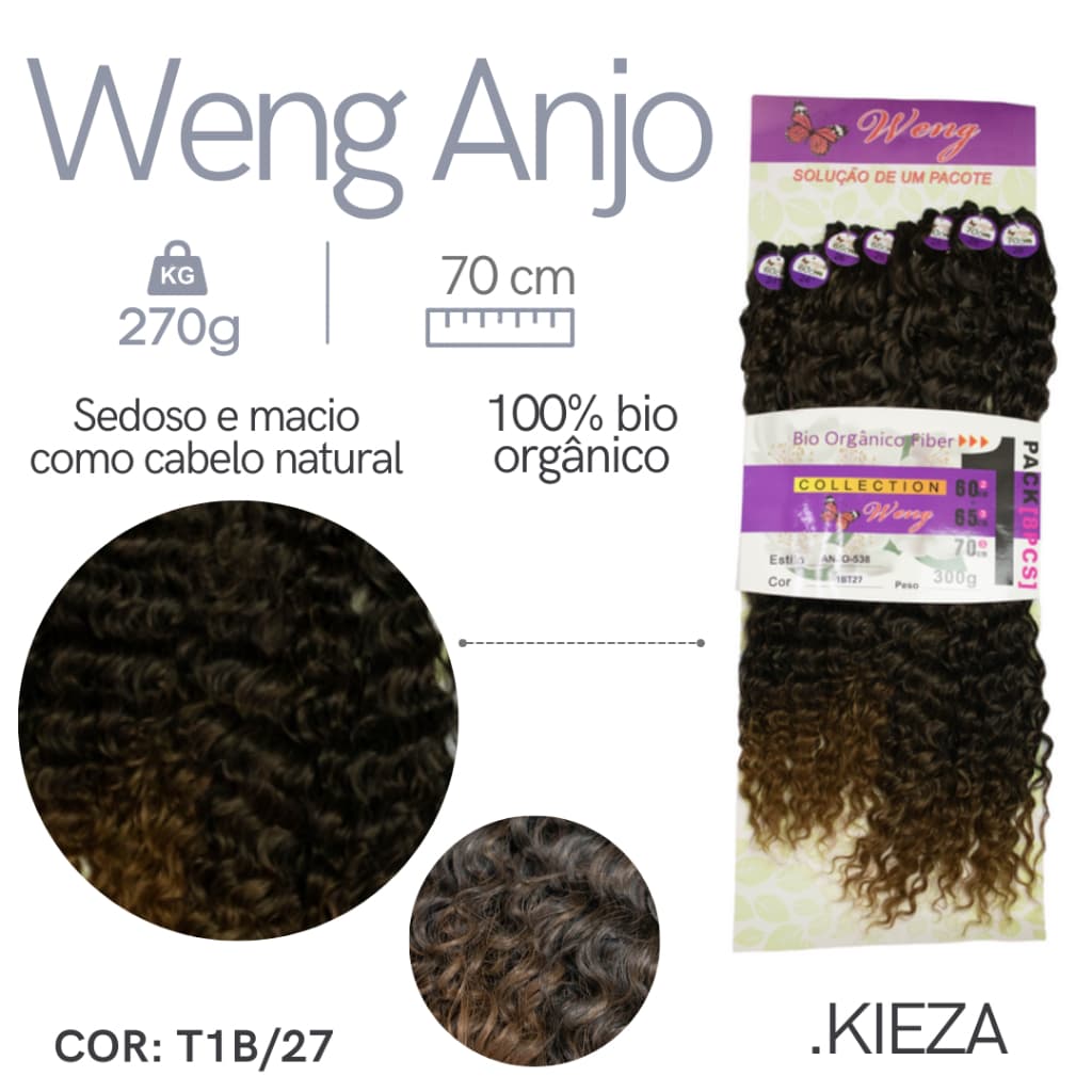 Cabelo Orgânico Cacheado Para Entrelace Weng Anjo 70Cm 270Gr + Agulha