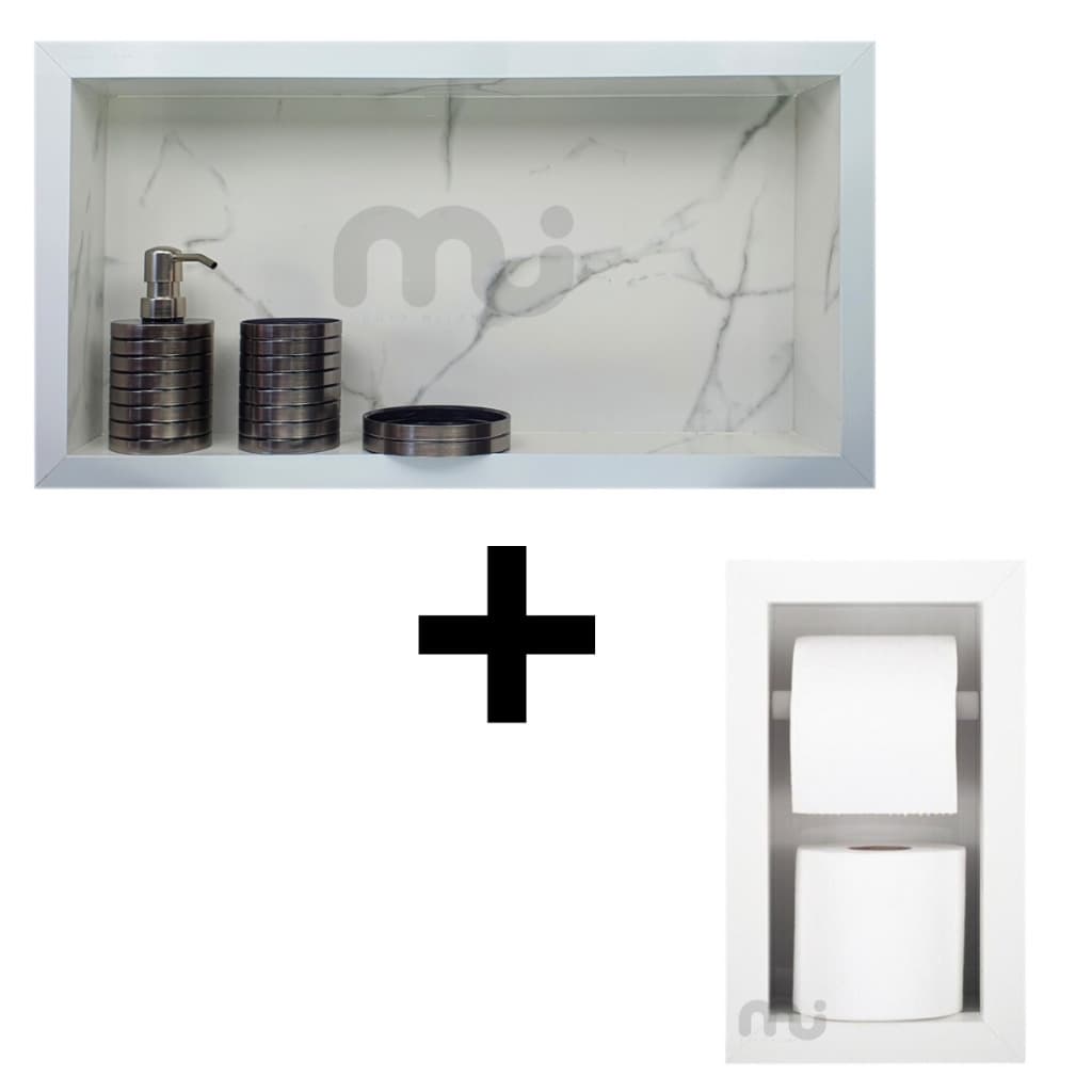 Nicho De Porcelanato Calacata + Porta Papel Para Banheiro O Único Que Não Poça Água No Fundo Premium