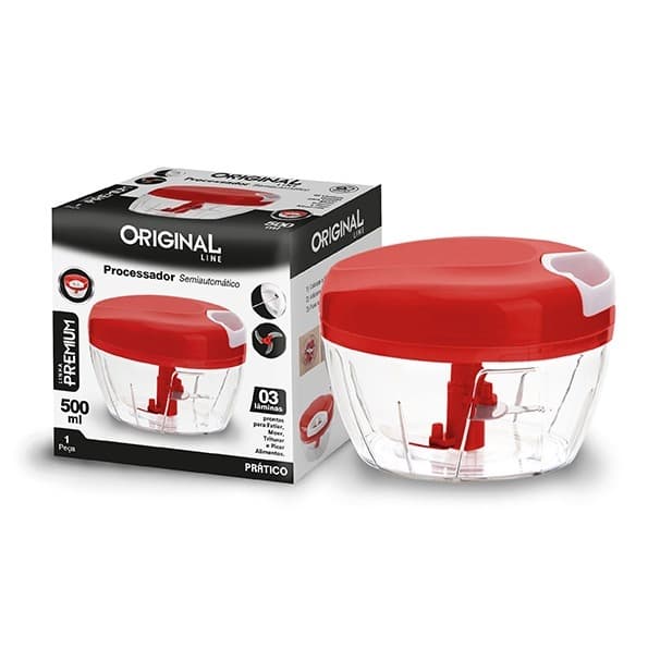 Processador Manual 500ml 3 Lâminas 12X9X12CM Multiuso Alimentos Alho Frutas Cogumelos Triturador