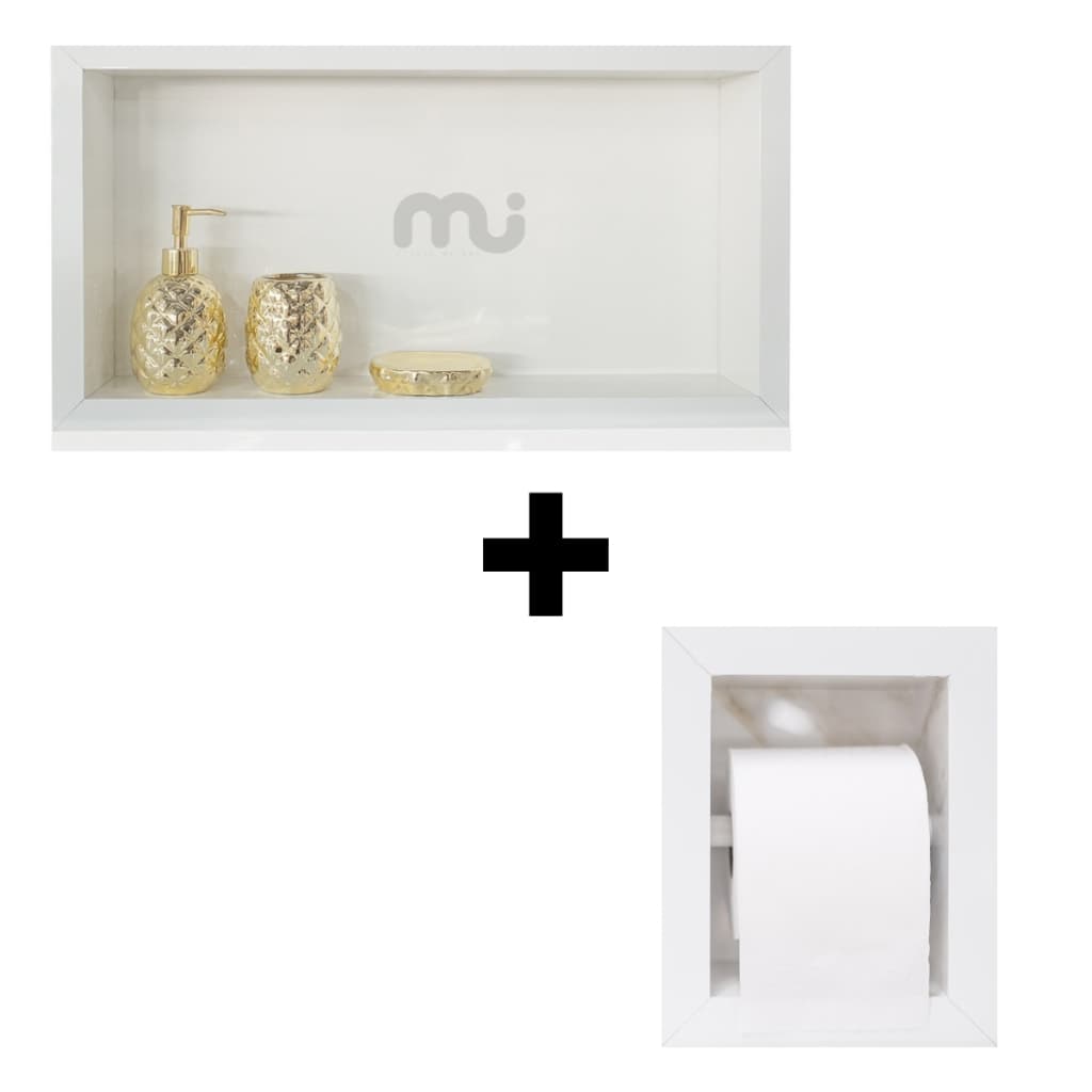 Acessório Para Banheiro Nicho De Porcelanato Branco + Porta Papel Higiênico o Único Que Não Empoça Água No Fundo