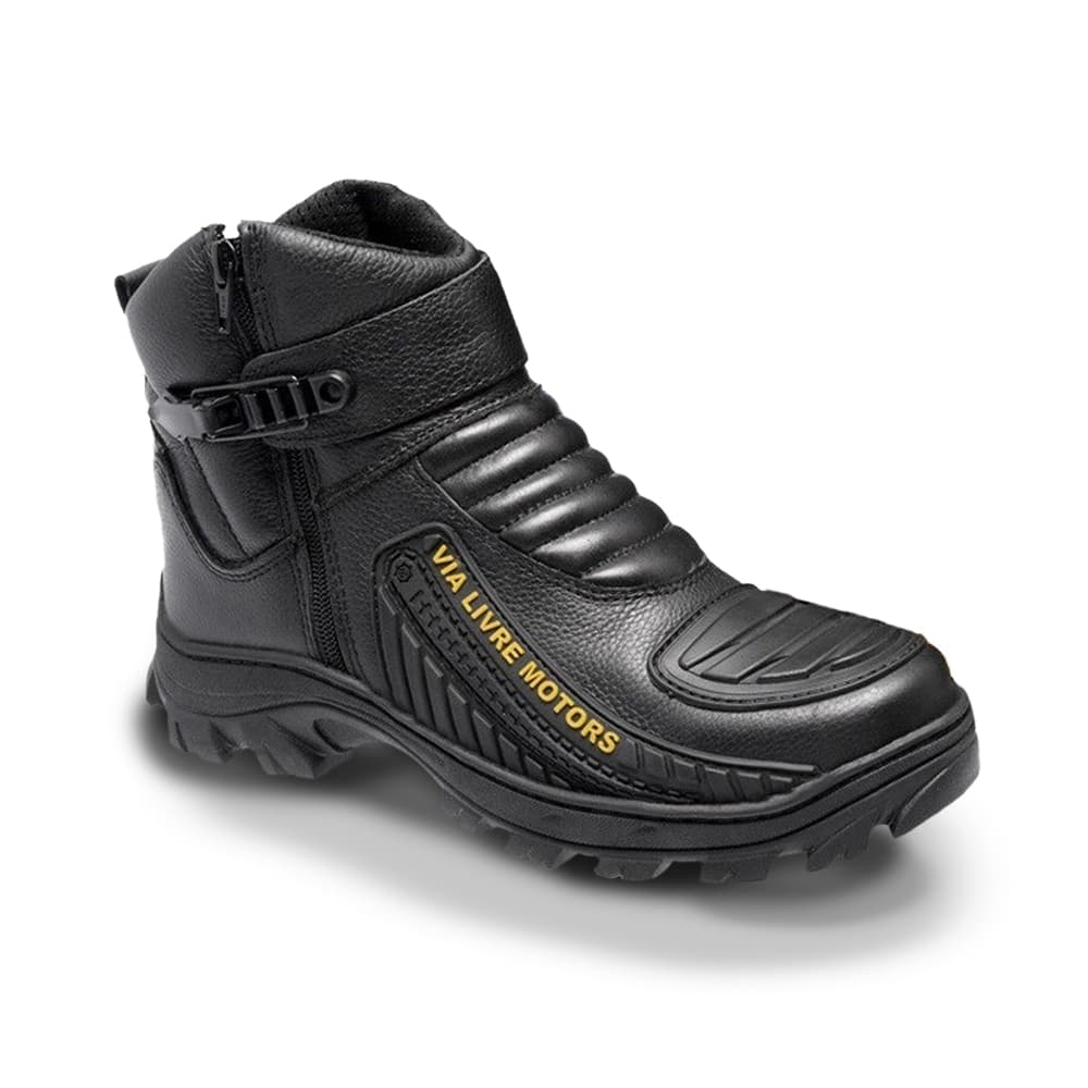 Bota Coturno Motoqueiro Motociclista De Couro E Palmilha Gel